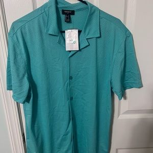 Short sleeve mesh button down shirt in seafoam green